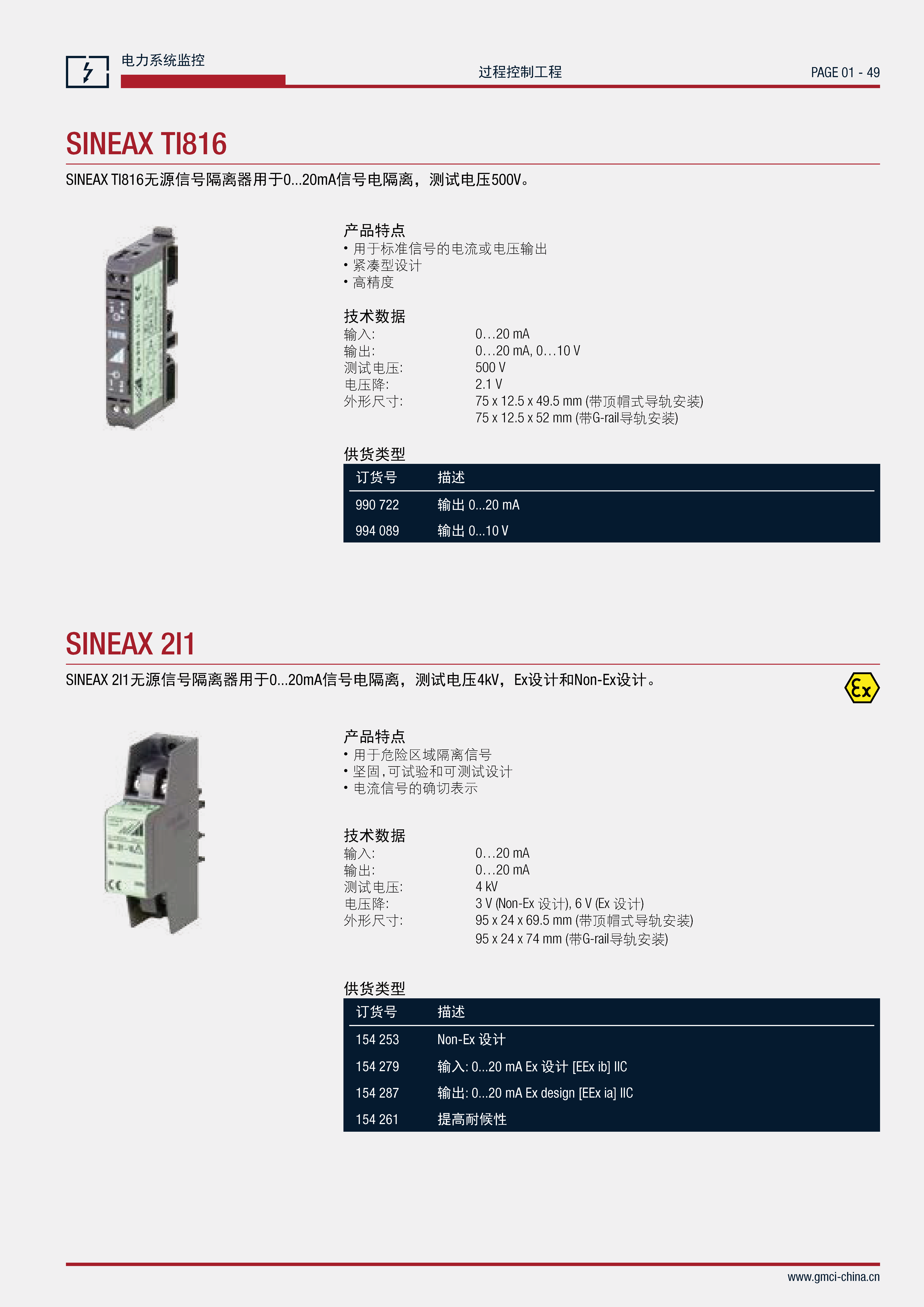 SINEAX 2l1無源信號隔離器